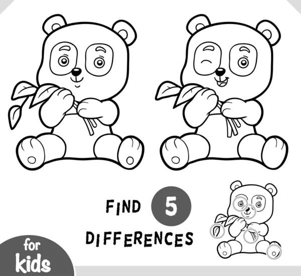 Niedliche Cartoon Panda Tier Finden Unterschiede Lernspiel Für Kinder — Stockvektor