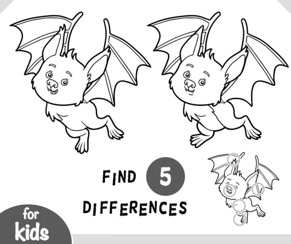 Lindo Animal Murciélago Dibujos Animados Encontrar Diferencias Juego Educativo Para — Vector de stock