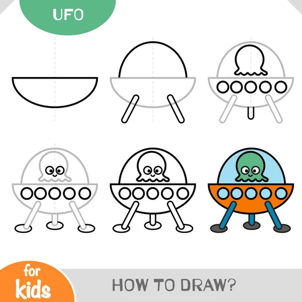 Ufo Çizmeyi Çocuklar Için Eğitim Amaçlı Çizimler Yaparak Adım Adım Stok Vektör