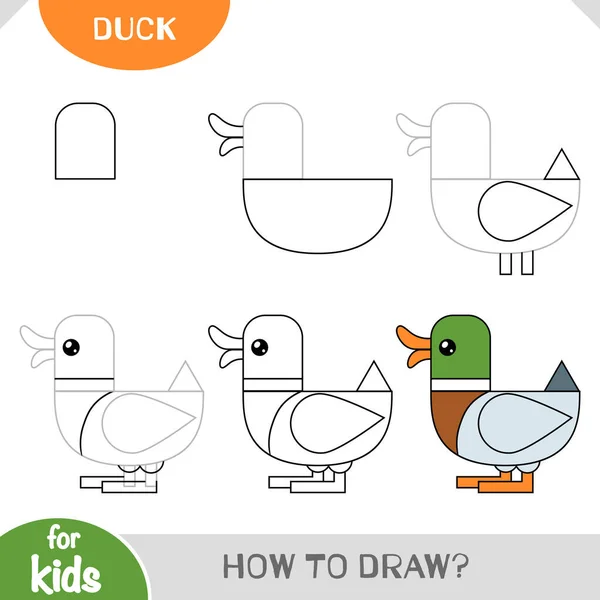如何为孩子们画德雷克 一步一步地画教程 学习绘画的简单指南 免版税图库矢量图片