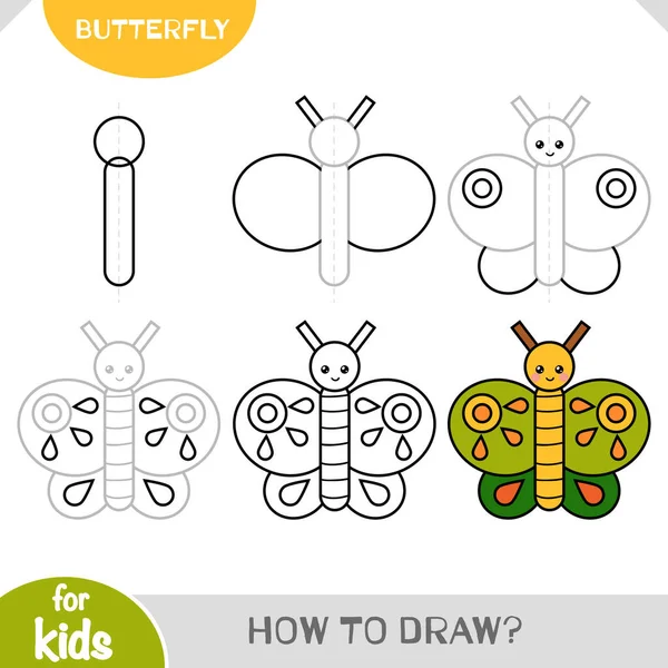 子供のための蝶を描く方法 一歩ずつチュートリアルを描く 描くことを学ぶための簡単なガイド ロイヤリティフリーのストックイラスト