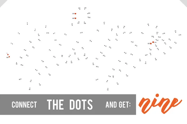 Буква Девятое Слово Dot Dot Детей Взрослых Цифры Игры Открыток — стоковый вектор