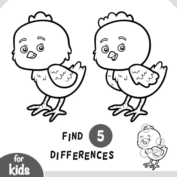 Cute Cartoon Κοτόπουλο Βρείτε Διαφορές Εκπαιδευτικό Παιχνίδι Για Παιδιά Ασπρόμαυρη — Διανυσματικό Αρχείο