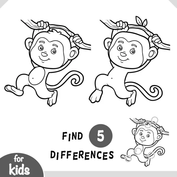 Desenhos Animados Bonitos Macaco Animal Encontrar Diferenças Jogo Educativo Para —  Vetores de Stock