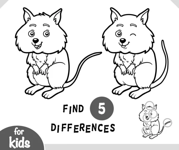 Cute Cartoon Quokka Animal Find Differences Educational Game Children Black — Stock Vector