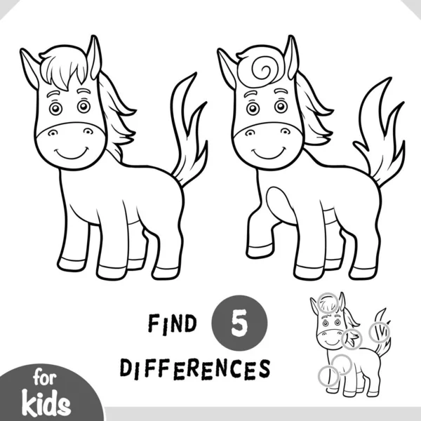 Cute Cartoon Horse Animal Find Difference Education Game Children Black 로열티 프리 스톡 벡터
