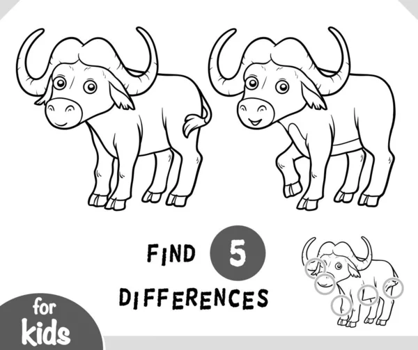 Desenhos Animados Bonitos Búfalo Africano Animal Encontrar Diferenças Jogo Educativo Gráficos Vetores