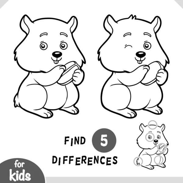 Netter Cartoon Hamster Haustier Unterschiede Lernspiel Für Kinder Schwarz Weiß Vektorgrafiken