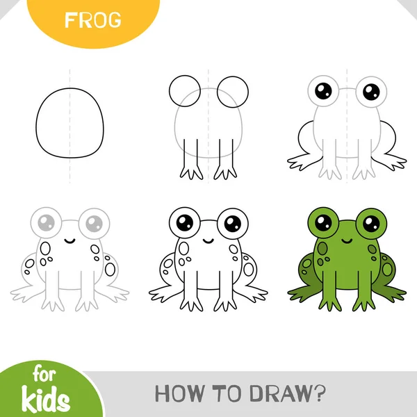 Çocuklar Için Kurbağa Çizmeyi Adım Adım Çizim Dersi Çizmeyi Öğrenmek Telifsiz Stok Vektörler