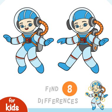 Farklılık bul, çocuklar için eğitici bir oyun, sevimli çizgi film kızı astronot.