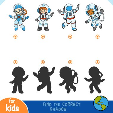 Doğru gölgeyi bul, çocuklar için eğitim oyunu, bir dizi çizgi film kızı astronotlar.