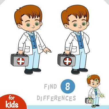 Farklılıkları bul, çocuklar için eğitim oyunu, ilk yardım çantasıyla acil servis doktoru