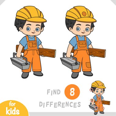 Farklılıkları bul, çocuklar için eğitici bir oyun tahtadan ve alet çantasından inşa et.