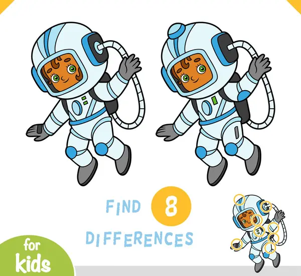 Keresse Különbségek Oktatási Játék Gyerekeknek Aranyos Rajzfilm Lány Űrhajós Stock Illusztrációk