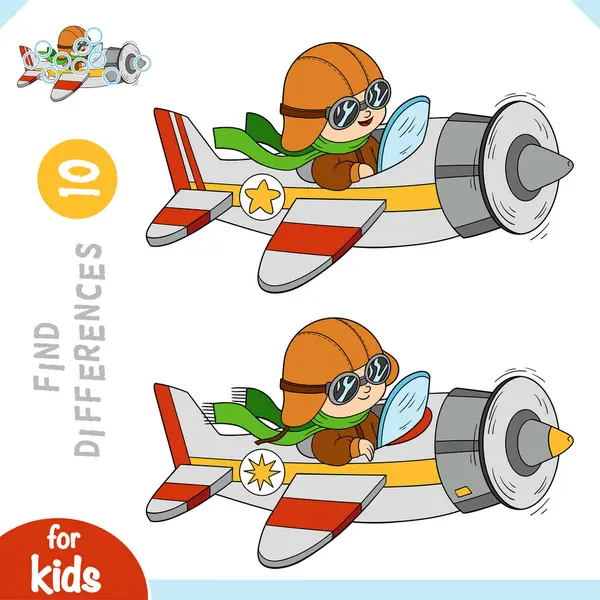 Vind Verschillen Educatief Spel Voor Kinderen Piloot Vliegtuig Stockvector