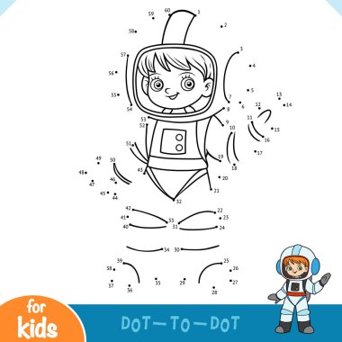 Numaralar oyunu, çocuklar için eğitim noktasından noktaya oyun, şirin çizgi film kızı astronot.