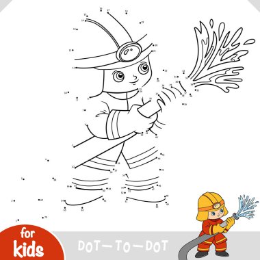 Numaralar oyunu, çocuklar için noktadan noktaya eğitim, itfaiyeci yangın hortumu kullanıyor.