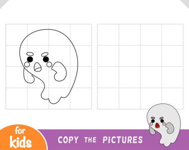 Fotoğrafı kopyala, çocuklar için eğitim oyunu, şirin hayalet karakter.