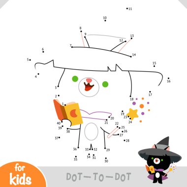 Numaralar oyunu, çocuklar için eğitim nokta oyunu, sihirli değnekli sevimli sihirbaz kedisi