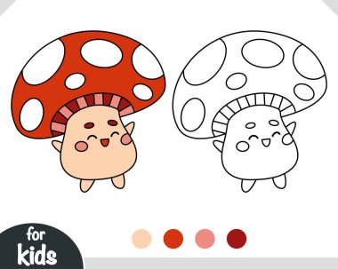 Çocuklar için boyama kitabı, sevimli karakter komik mantar.