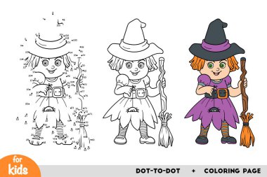 Örümcekli şirin bir cadı karakteri. Çocuklar için cadılar bayramı ile ilgili rakamlar eğitim noktasından nokta oyunu