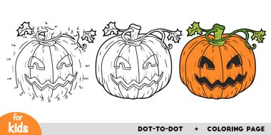 Çizgi film Cadılar Bayramı balkabağı. Sayılar oyunu, eğitim çocuklar için nokta nokta oyunu.