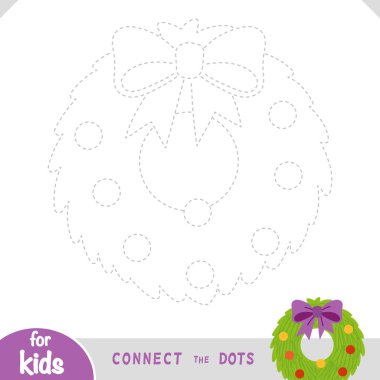 Noktaları birleştirin, çocuklar için eğitim oyunu, çizgi film Noel çelengi ve yay