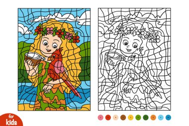 Papağan çizen kız, çocuklar için eğitici bir renk.