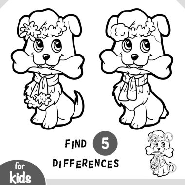 Tatlı çizgi film Noel köpeği. Siyah ve beyaz çocuklar için eğitici bir oyun buldular