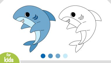 Çizgi film köpekbalığı, çocuklar için boyama kitabı.