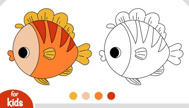 Tatlı karikatür balığı, çocuklar için boyama kitabı.