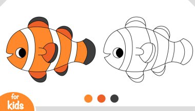 Şirin palyaço balığı, çocuklar için boyama kitabı.