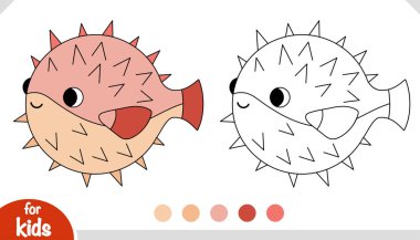 Şirin balık fugu, çocuklar için boyama kitabı.