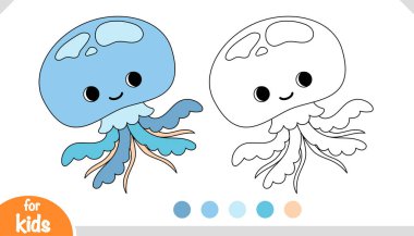 Tatlı çizgi film Denizanası, çocuklar için boyama kitabı.