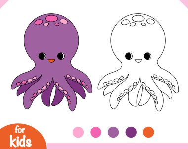 Sevimli çizgi film ahtapotu, çocuklar için boyama kitabı.