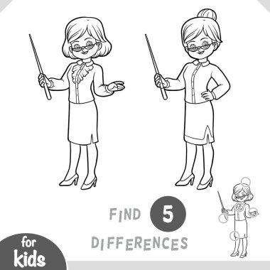 Çizgi film öğretmeni kadın. Çocuklar için siyah beyaz oyun bul, eğitim bul