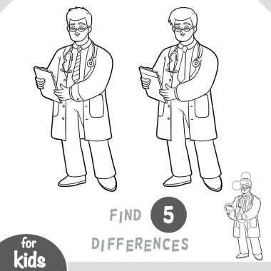 Çizgi film karakteri Doktor Adam. Çocuklar için siyah beyaz oyun bul, eğitim bul