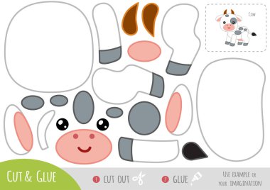 Çocuklar için eğitim kâğıdı oyunu, Şirin Çizgi Roman İneği. Resmi oluşturmak için makas ve yapıştırıcı kullanın.
