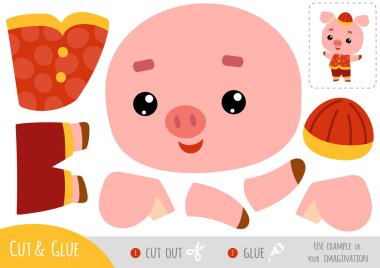 Çocuklar için eğitim kâğıdı oyunu, Çinli yeni yıl karakteri şirin domuz. Resmi oluşturmak için makas ve yapıştırıcı kullanın.