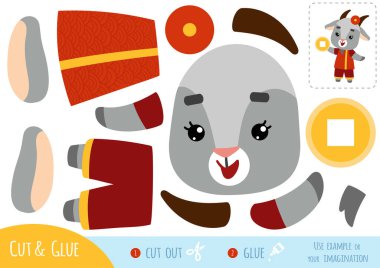 Çocuklar için eğitim kâğıdı oyunu, Çin yeni yılı karakter keçisi ve madeni para. Resmi oluşturmak için makas ve yapıştırıcı kullanın.