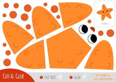 Çocuklar için eğitim kâğıdı oyunu, şirin çizgi film Denizyıldızı. Resmi oluşturmak için makas ve yapıştırıcı kullanın