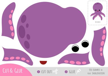 Çocuklar için eğitim kâğıdı oyunu, şirin ahtapot çizgi filmi. Resmi oluşturmak için makas ve yapıştırıcı kullanın
