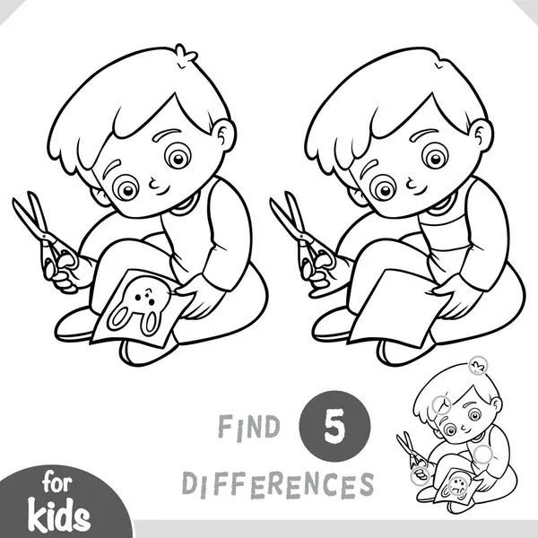 Çocuk bir makasla resim keser. Farklılıkları bul, çocuklar için siyah beyaz eğitim oyunu