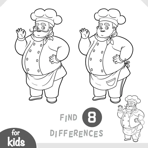 Çizgi film karakteri Şef. Farklılık bulun, çocuklar için siyah-beyaz eğitim oyunu