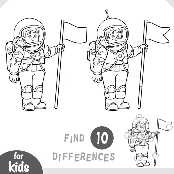 Çizgi film karakteri astronotu. Farklılık bulun, çocuklar için siyah-beyaz eğitim oyunu