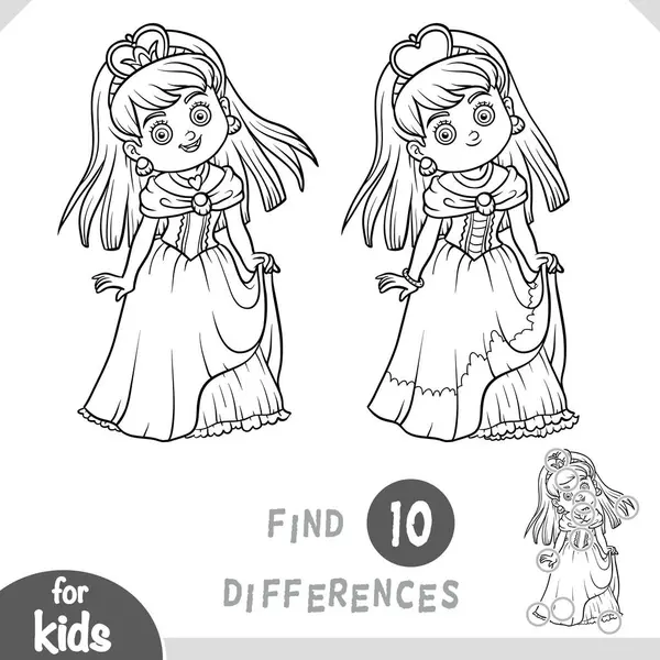Tatlı çizgi film prensesi. Çocuklar için siyah beyaz oyun bul, eğitim bul