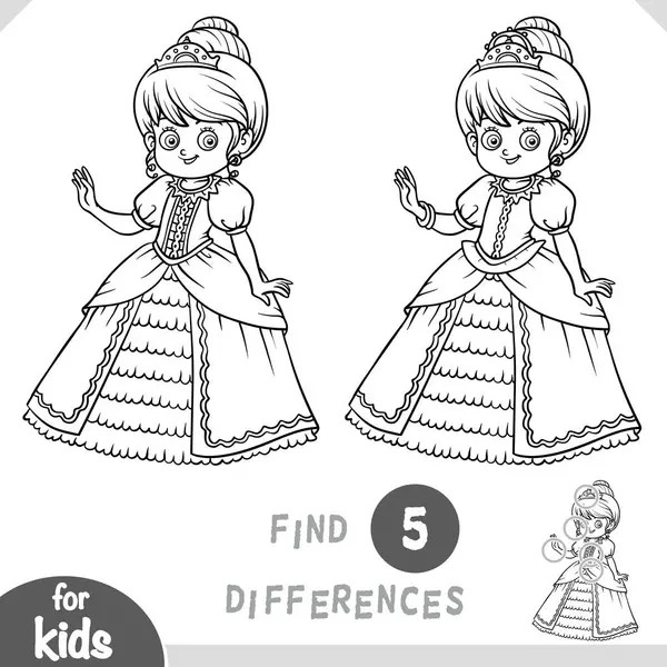 Tatlı çizgi film prensesi. Çocuklar için siyah beyaz oyun bul, eğitim bul