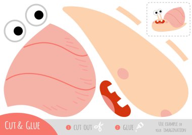 Kesik ve yapıştırılabilir sayfası olan sevimli çizgi film salyangozu. Çocukların şekil tanımayı öğrenirken ve talimatları uygularken neşeli bir karakter oluşturmaları, kesmeleri, eşleştirmeleri ve oluşturmaları için yaratıcı vektör çalışma tablosu.