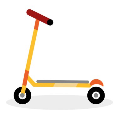 Çizgi film tarzı sarı tekme scooter 'ı. Beyaz arkaplanda izole edilmiş vektör düz çizim. Çocuklar için güzel bir gezinti ve eğlenceli bir açık hava aktivitesi.