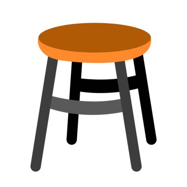 Kırsal ahşap bir tabureye vektör düz çizgi film çizimi. Beyaz arka planda izole edilmiş şirin mobilyalar.. 